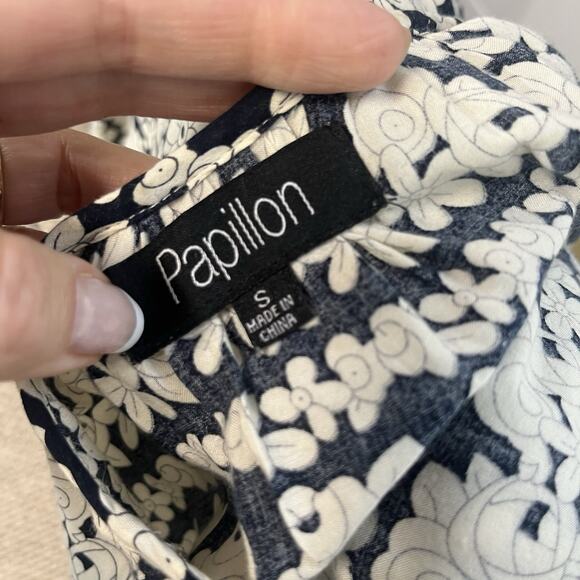 Papillon Blouse Tunic Small Black Coral Floral Boho Lagenlook Peasant Womens - Picture 8 of 8